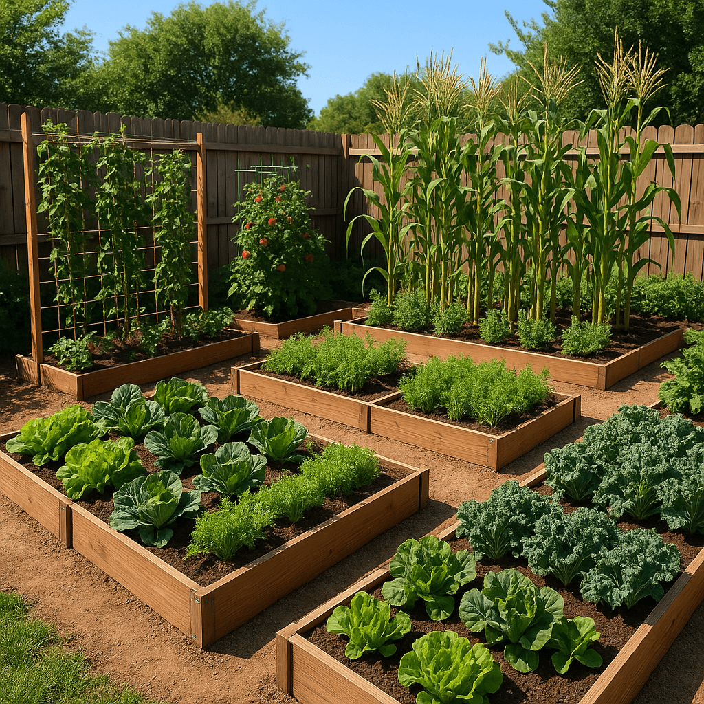 Beautiful raised bed garden with vegetables